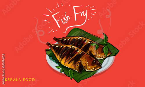 kerala food fish fry vector