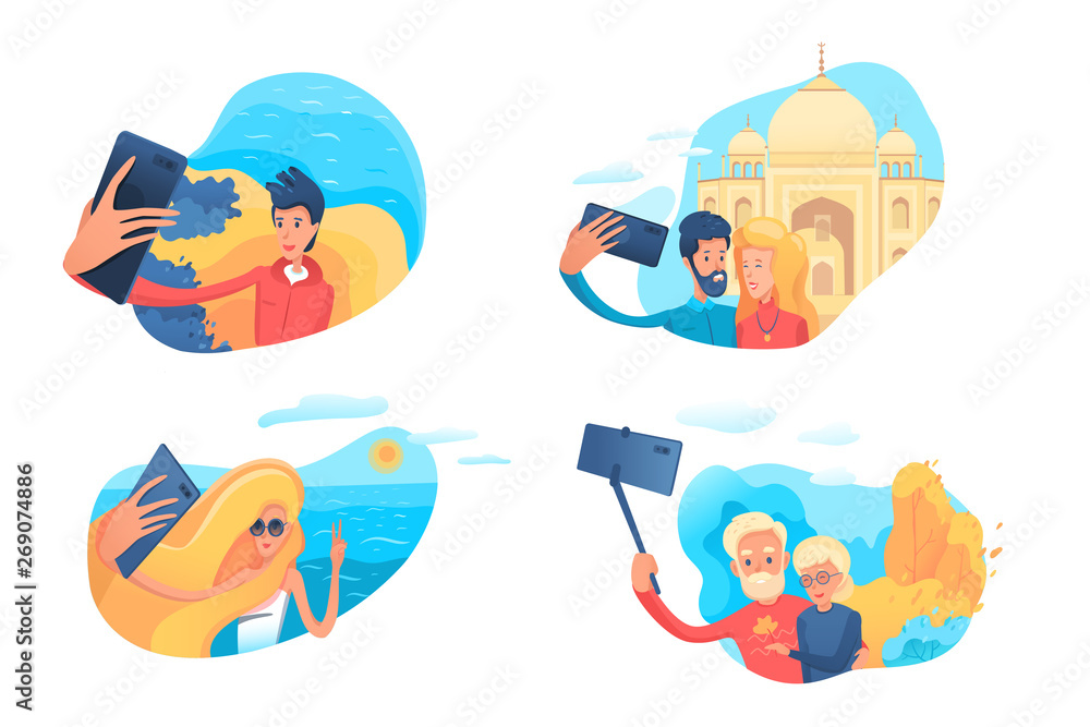 Selfie fans vector illustrations set isolated on white background