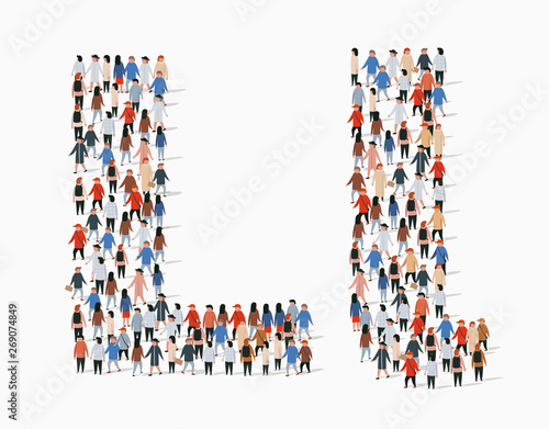 Large group of people in letter L form