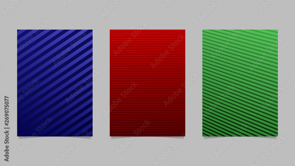 Obraz premium Gradient stripe pattern page template design set - vector brochure background graphics from stripes