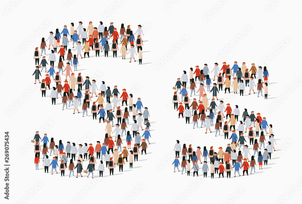 Large group of people in letter S form Large group of people in letter S form