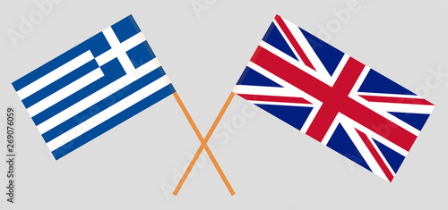 The UK and Greece. British and Greek flags