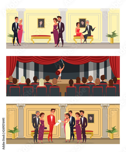 People at theater vector illustration set