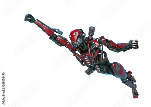 Obraz na płótnie ninja robot flying in a white background