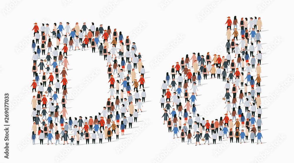Large group of people in letter D form Large group of people in letter D form