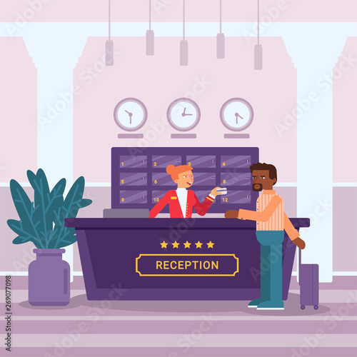 Hotel reception flat vector illustration
