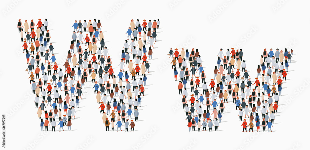 Large group of people in letter W form Large group of people in letter W form