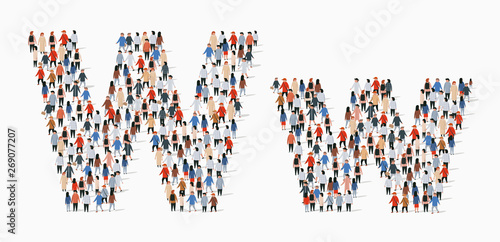 Large group of people in letter W form