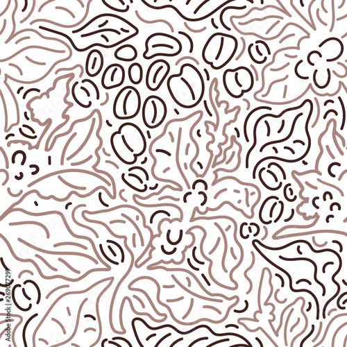 Vector seamless pattern. Art line of coffee bean