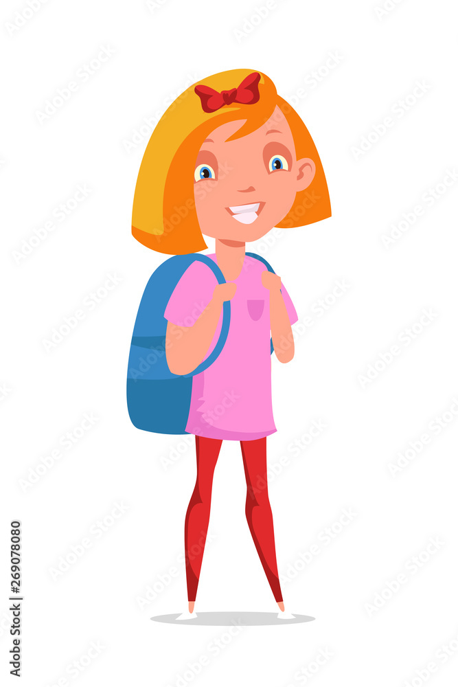 Little happy schoolgirl flat vector illustration isolated on white background Little happy schoolgirl flat vector illustration isolated on white background