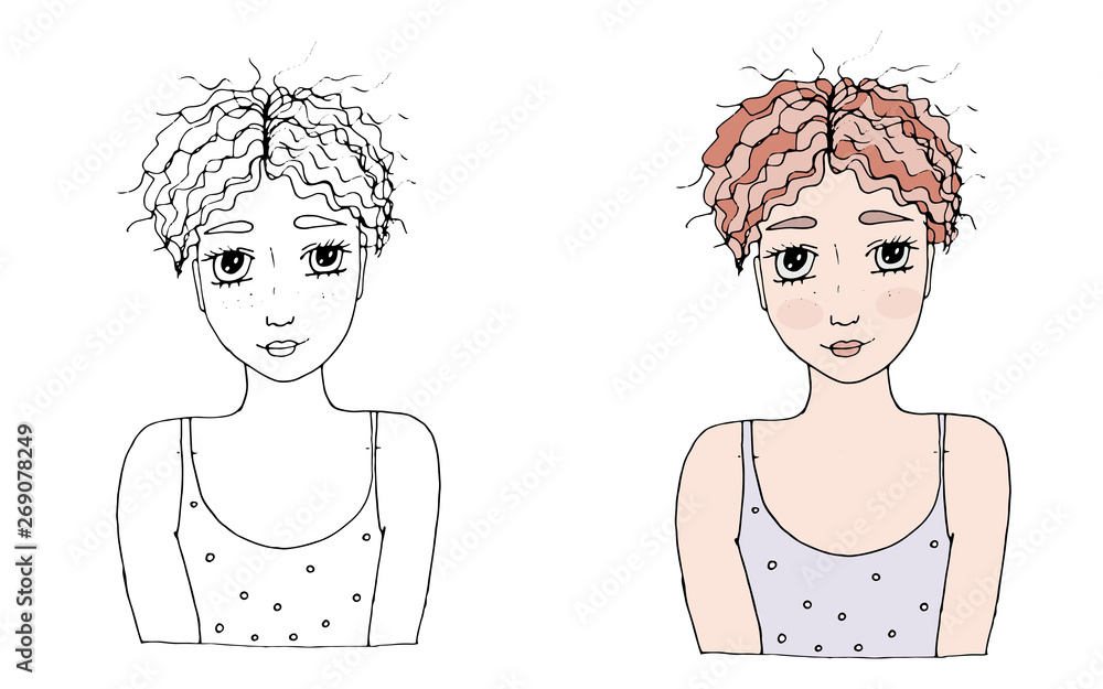 Portrait young beautiful girl with the long hair coloring page Portrait young beautiful girl with the long hair coloring page