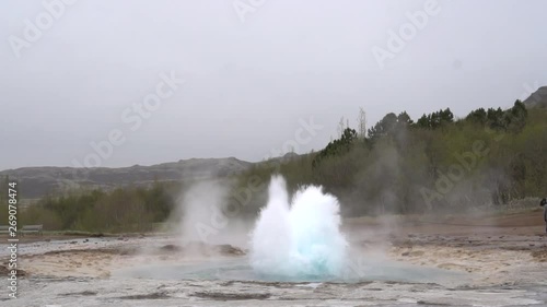 Iceland geyser exploding and erupting