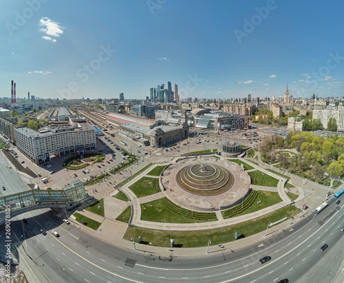 Russia,Moscow,Moscow Kiyevsky railway station-May 2019 - aerial panoramic view of Moscow Kiyevsky railway station