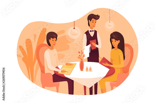 People having dinner at restaurant illustration isolated on white background