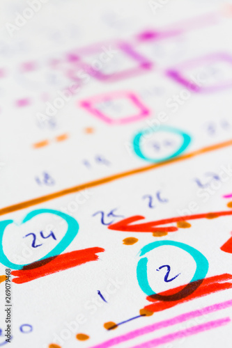 handwritten calender sketch with markings / planning