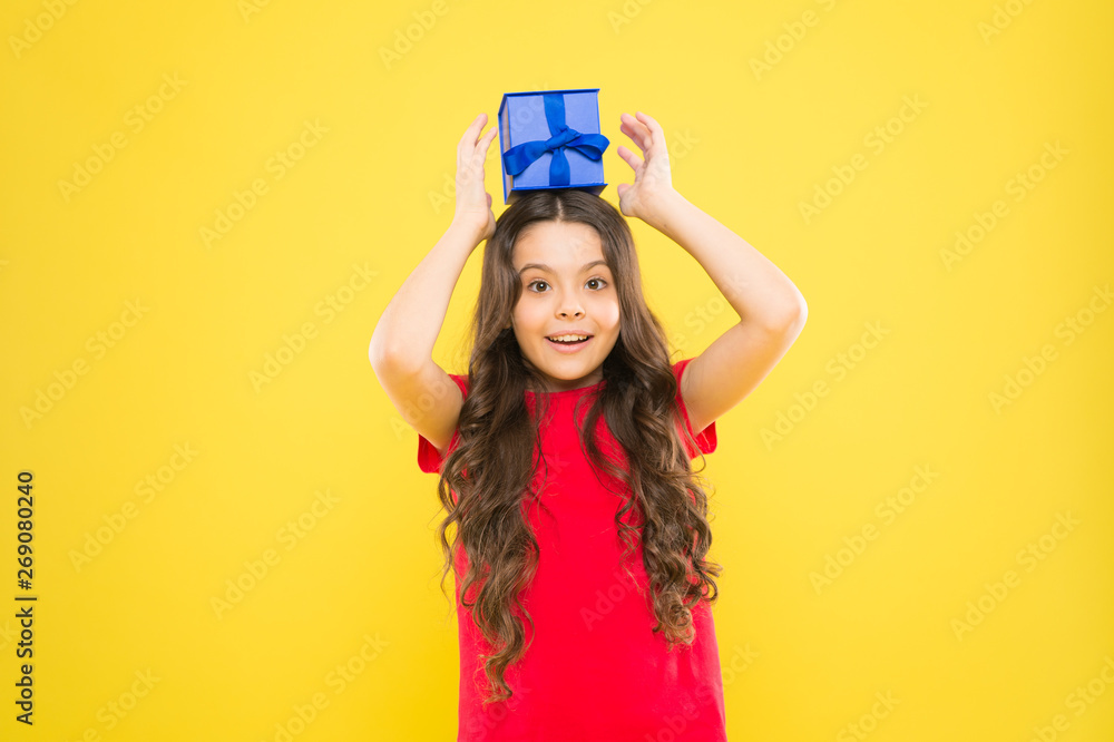Unexpected surprise. Celebrate birthday. Kid love birthday gift. Extra bonus. Feeling grateful for good gift. Surprise and pleasant present box. Child happy hold gift box. Kid girl delighted gift Unexpected surprise. Celebrate birthday. Kid love birthday gift. Extra bonus. Feeling grateful for good gift. Surprise and pleasant present box. Child happy hold gift box. Kid girl delighted gift