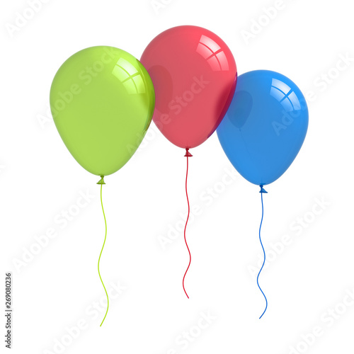 Colorful Balloons isolated over white background with window reflections 3D rendering