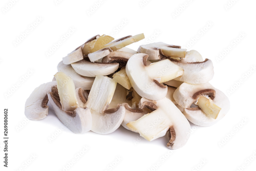 Fototapeta premium Hill of peeled and sliced white champignons