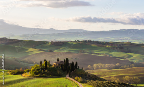 hills and green fields of Val d'Orcia in Tuscany
