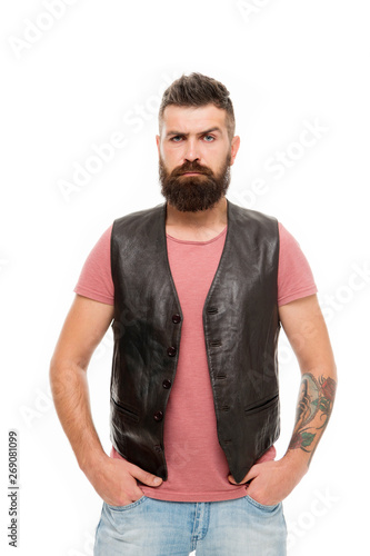 Feeling weird. Emotional face expression. Hipster mature guy with beard brutal guy. Masculinity concept. Barber shop and beard grooming. Styling beard and moustache. Fashion trend beard grooming