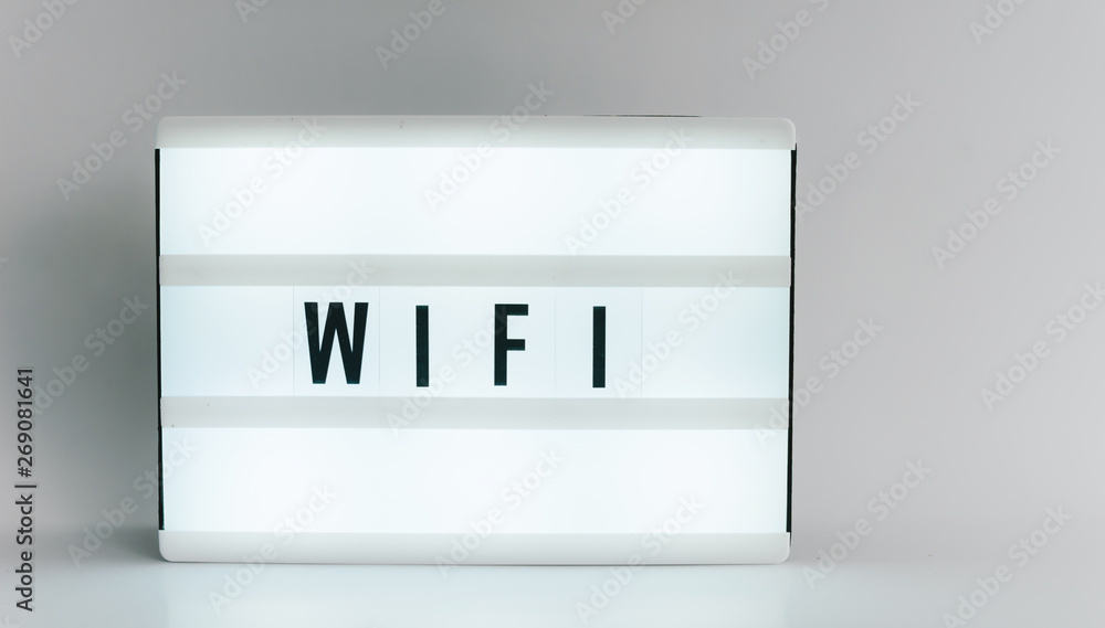 Light box with the headline WIFI with copyspace, over white background Light box with the headline WIFI with copyspace, over white background