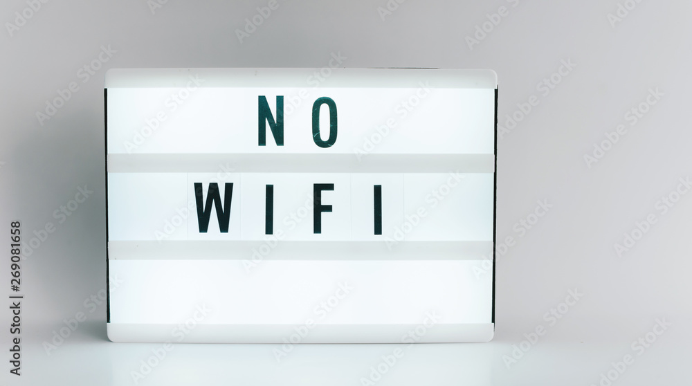 Light box with the headline NO WIFI with copyspace, over white background Light box with the headline NO WIFI with copyspace, over white background
