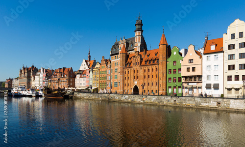 Embankment in historical part of Gdansk at sunny day, Poland
