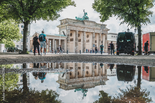Photography The Brandenburger Tor / Brandenburg Gate reflection in puddle, Berlin