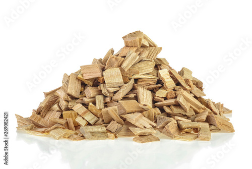 Pile of wood smoking chips isolated on white background