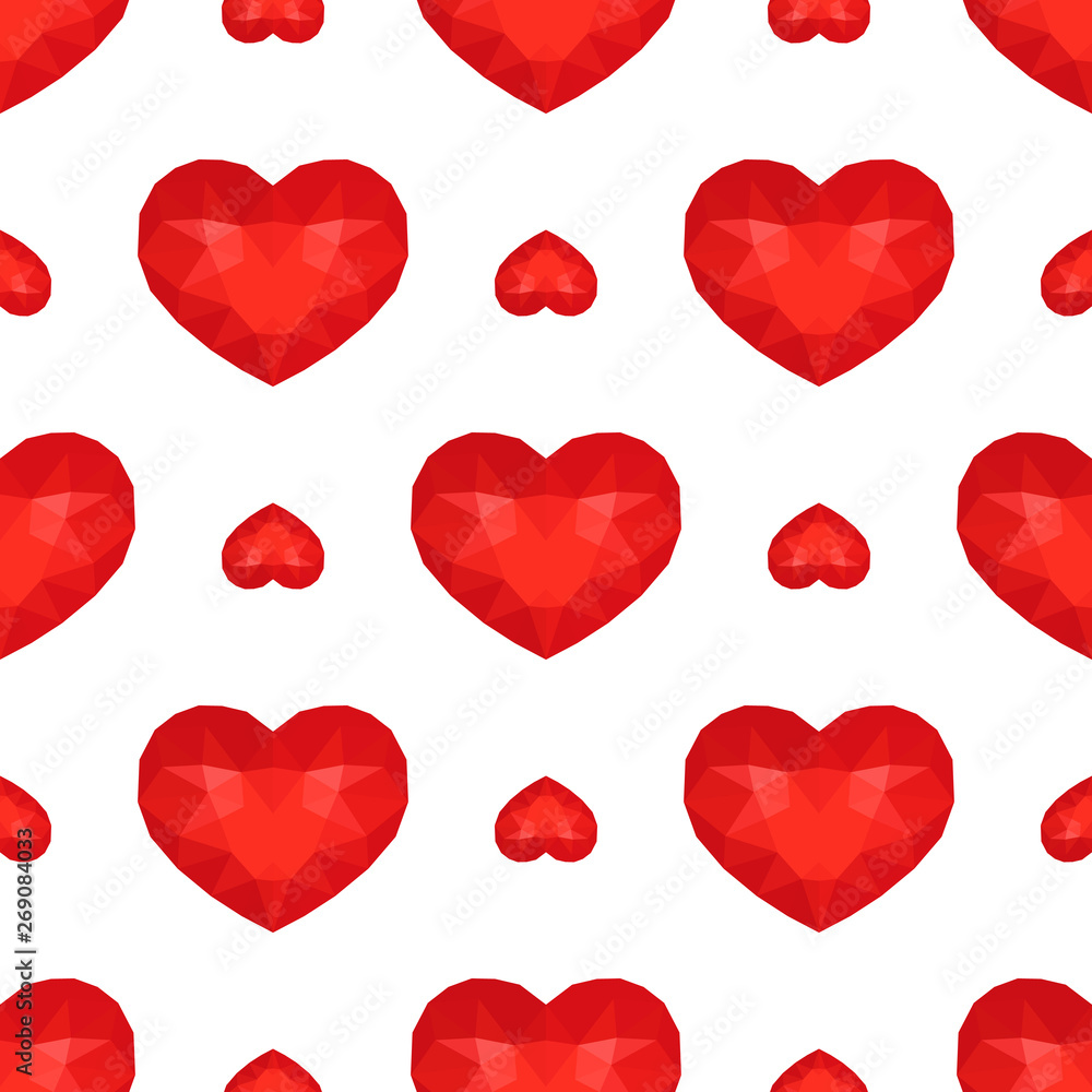 Seamless Pattern with Red Low Poly Heart Seamless Pattern with Red Low Poly Heart
