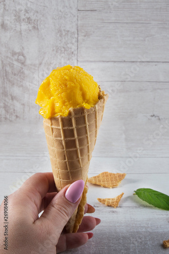 Homemade Organic  Mango  Ice Cream with Mint - Image