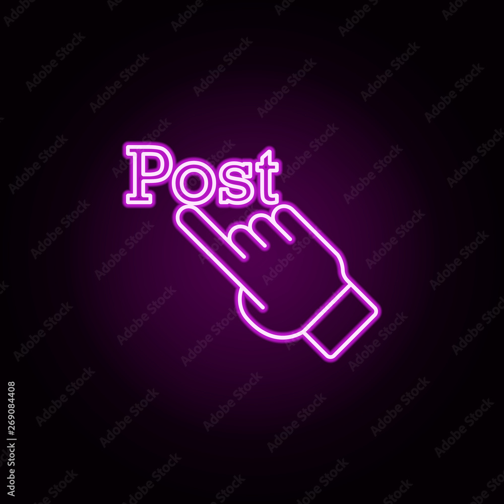 post and finger neon icon. Elements of sosial media network set. Simple icon for websites, web design, mobile app, info graphics