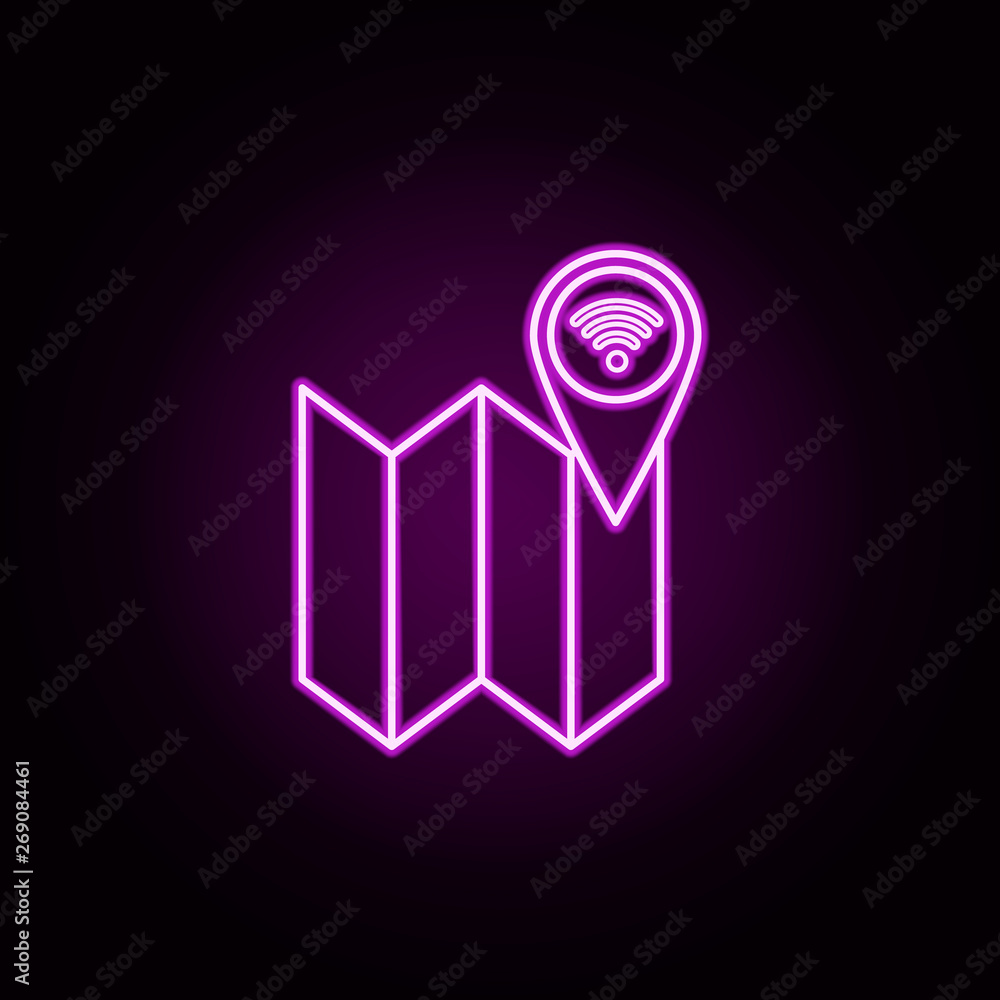wifi signal in map pin neon icon. Elements of sosial media network set. Simple icon for websites, web design, mobile app, info graphics wifi signal in map pin neon icon. Elements of sosial media network set. Simple icon for websites, web design, mobile app, info graphics