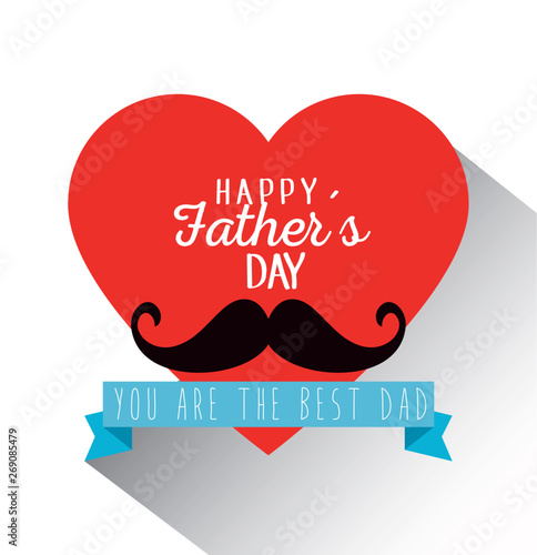 heart card with mustache and ribbon to fathers day