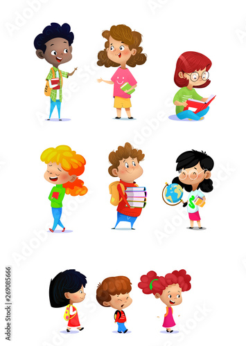 Set of school kids in education concept on white background