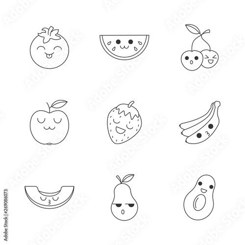 Fruits and fruits cute kawaii linear characters