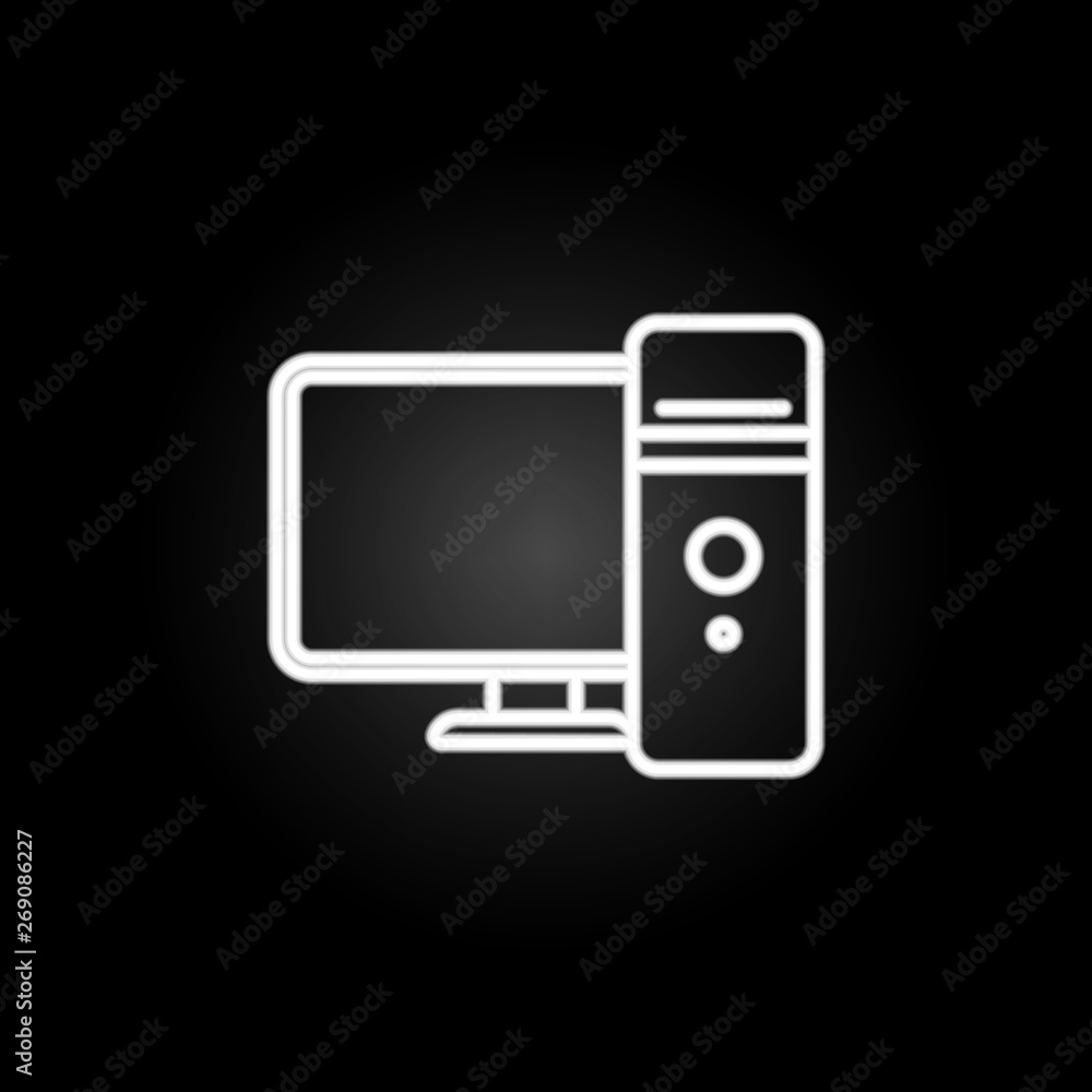 desktop computer neon icon. Elements of computer hardware set. Simple icon for websites, web design, mobile app, info graphics