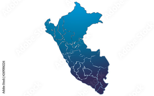 Mapa azul de Perú sobre fondo blanco.