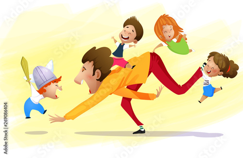 Father having fun with children.