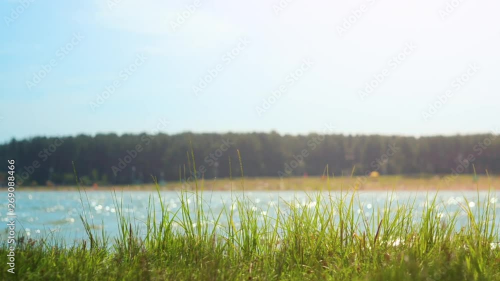Rustic beach by the river. Sky. Wind. Beach. Grass. Blur Background Rustic beach by the river. Sky. Wind. Beach. Grass. Blur Background