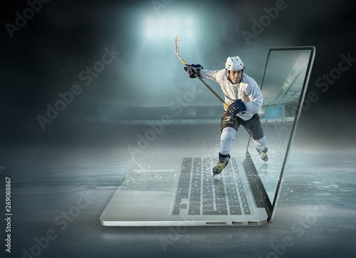 Canvas Print Caucassian ice hockey Players in dynamic action in a professiona