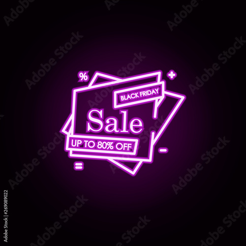 sticker tag 80 black Friday neon icon. Elements of discount tag set. Simple icon for websites, web design, mobile app, info graphics