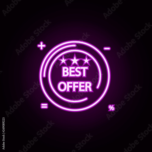 sticker tag best offer neon icon. Elements of discount tag set. Simple icon for websites, web design, mobile app, info graphics