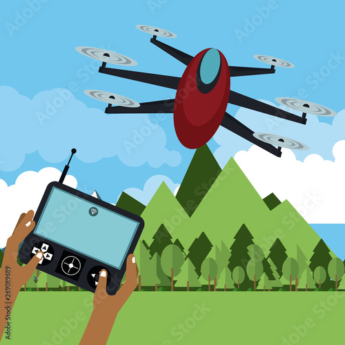 Drone flying in nature
