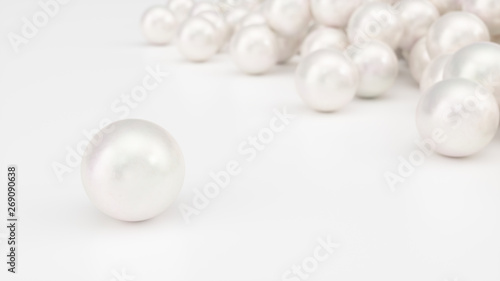 Pile of pearls. Background of the plurality of beautiful pearls. Gems, women's jewelry, nacre beads. Background For your banner, poster, logo. Beautiful shiny sea pearl. 3d illustration photo