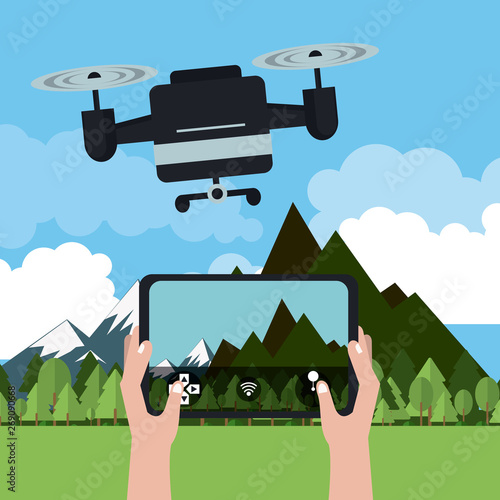 Drone flying in nature