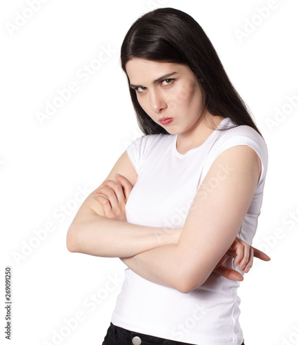Attractive emotional young woman with a white t-shirt isolated © Roman