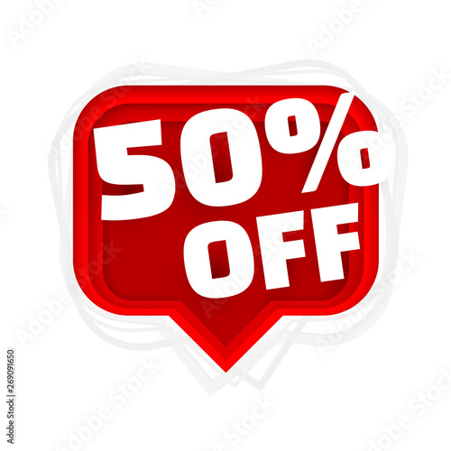 Banner 50 off with share discount percentage. Vector