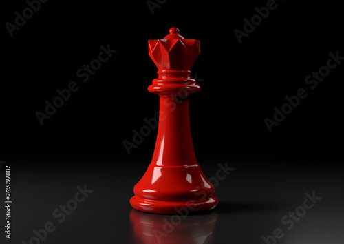 Red queen chess, standing against black background. Chess game figurine. leader success business concept. Chess pieces. Board games. Strategy games. 3d illustration, 3d rendering
