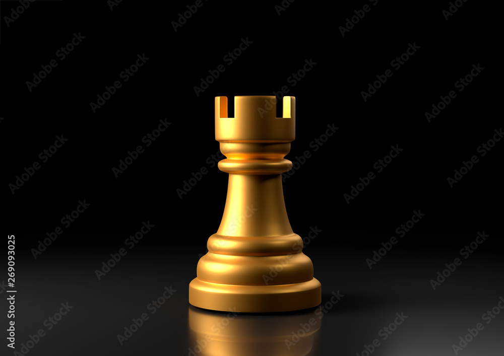 Premium Photo  Gold rook facing the opponent on silver side chess pieces  for competition game and tournament match on a chessboard background sport  and leisure activity concept 3d illustration rendering